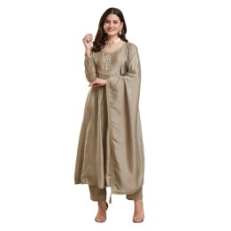 MOKOSH Women's Silk Embroidered Anarkali Kurta and Pant with Dupatta Set | 3 Piece Ethnic Kurta Set for Women