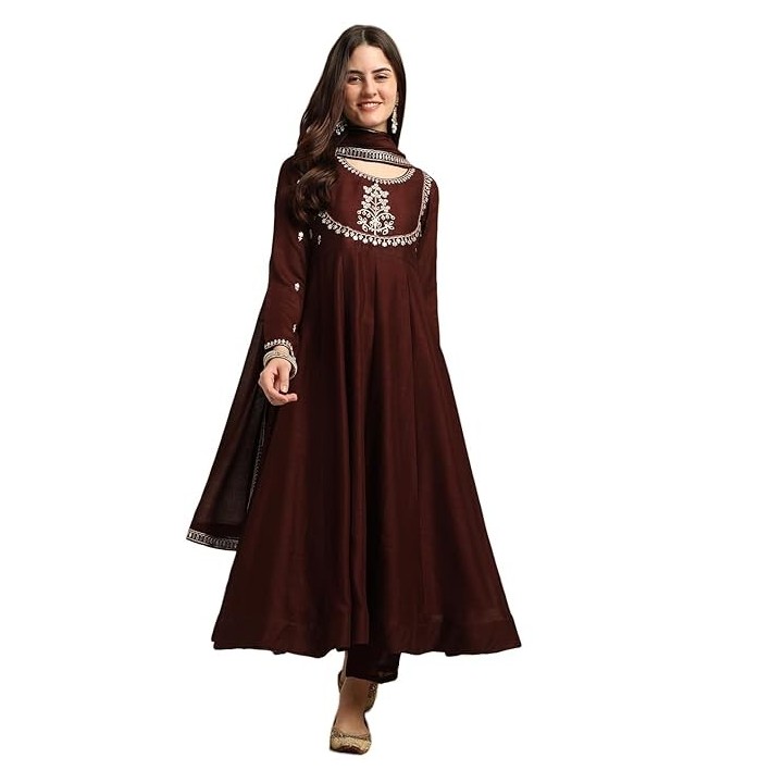 MOKOSH Women's Silk Embroidered Anarkali Kurta and Pant with Dupatta Set | 3 Piece Ethnic Kurta Set for Women