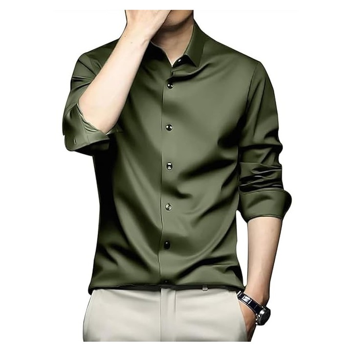 DEELMO Men's Stylish Solid Satin Casual Shirt for Men Full Sleeves| Poly Satin Silk Shirt