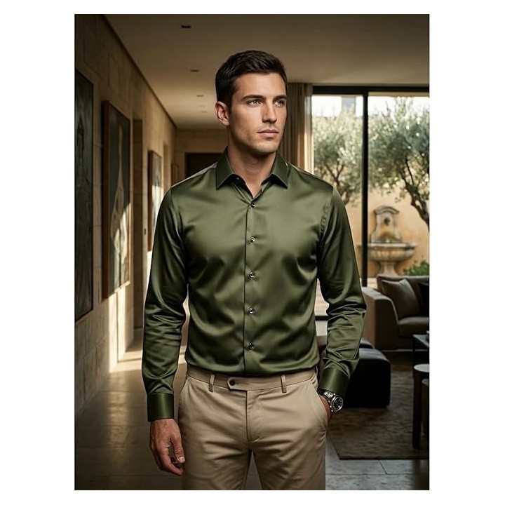 DEELMO Men's Stylish Solid Satin Casual Shirt for Men Full Sleeves| Poly Satin Silk Shirt