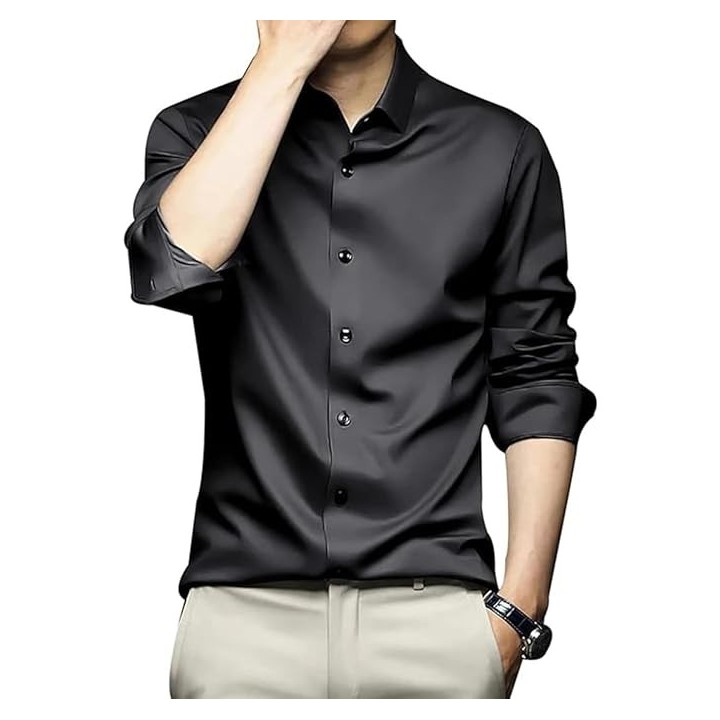 DEELMO Men's Stylish Solid Satin Casual Shirt for Men Full Sleeves| Poly Satin Silk Shirt