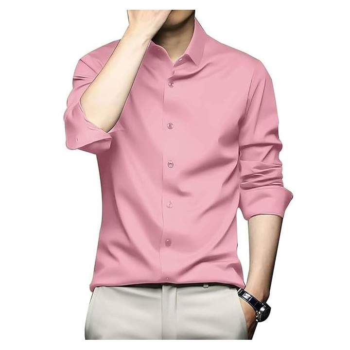 DEELMO Men's Stylish Solid Satin Casual Shirt for Men Full Sleeves| Poly Satin Silk Shirt