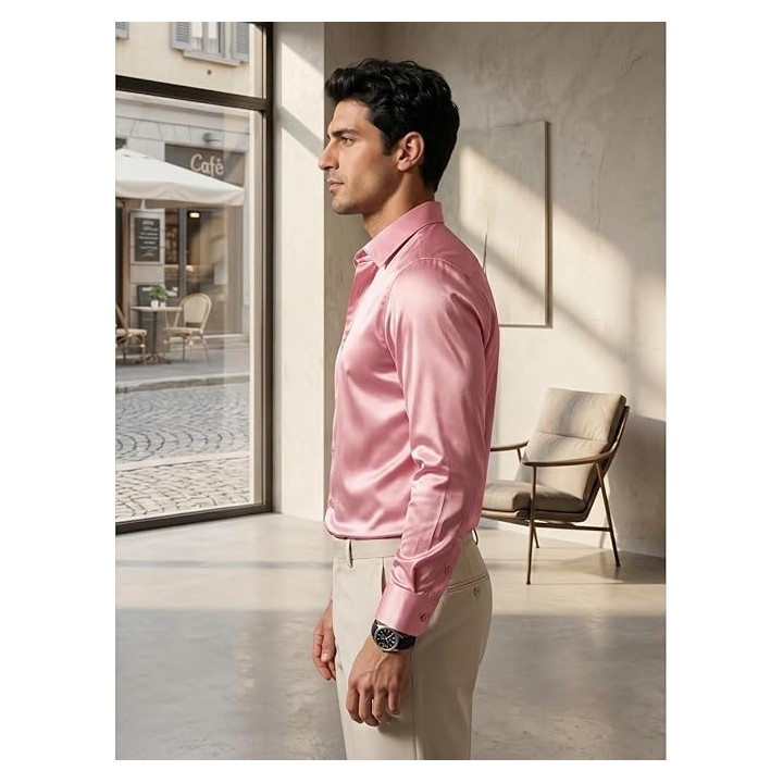DEELMO Men's Stylish Solid Satin Casual Shirt for Men Full Sleeves| Poly Satin Silk Shirt