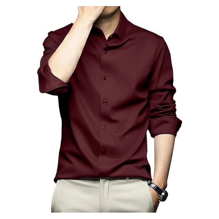 DEELMO Men's Stylish Solid Satin Casual Shirt for Men Full Sleeves| Poly Satin Silk Shirt