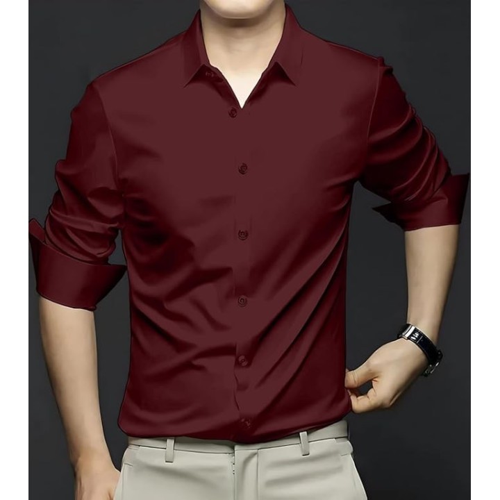 DEELMO Men's Stylish Solid Satin Casual Shirt for Men Full Sleeves| Poly Satin Silk Shirt