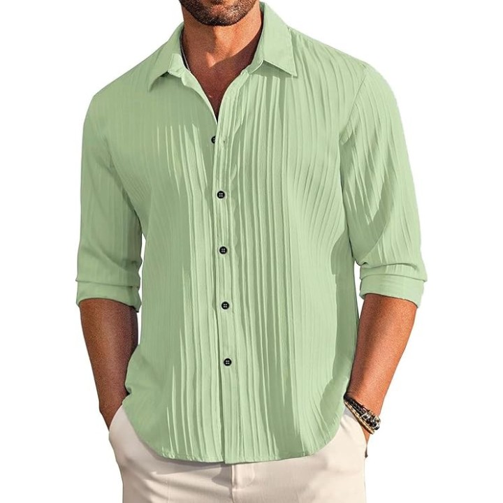 DEELMO Men's Casual Button Down Shirts Long Sleeve Linen
