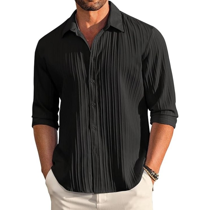 DEELMO Men's Casual Button Down Shirts Long Sleeve Linen