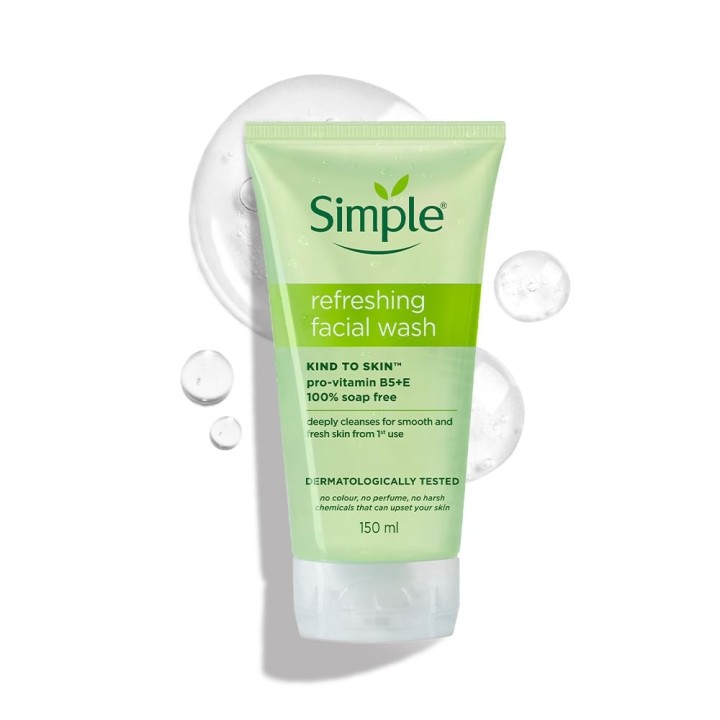 Simple Kind To Skin Refreshing Facial Wash 150 ml | 100% Soap-Free Facewash that doesn't dry out your skin| For All Skin Types