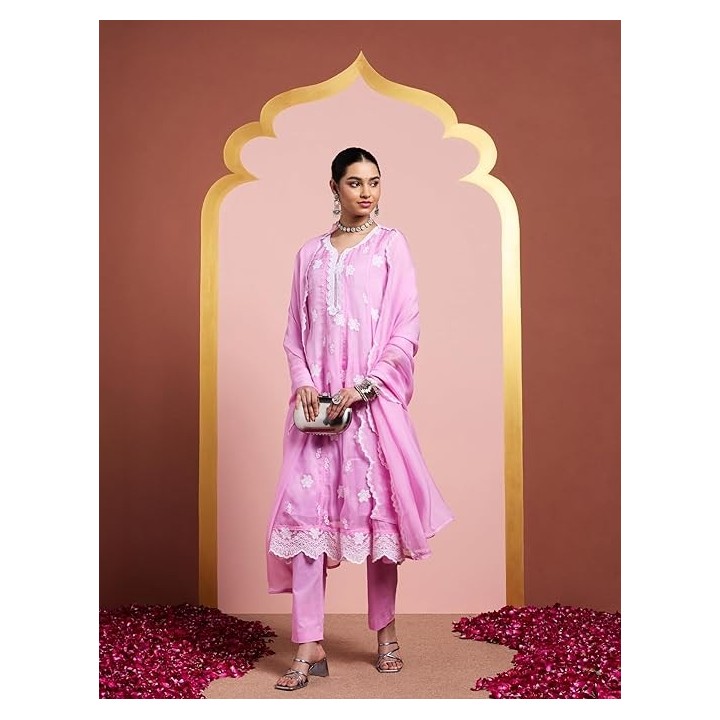 Amazon Brand - Myx Women's Polycotton Kalidar Embroidered Kurta Set