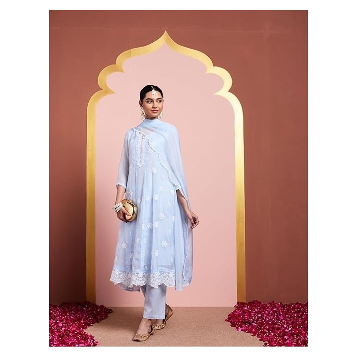 Amazon Brand - Myx Women's Polycotton Kalidar Embroidered Kurta Set