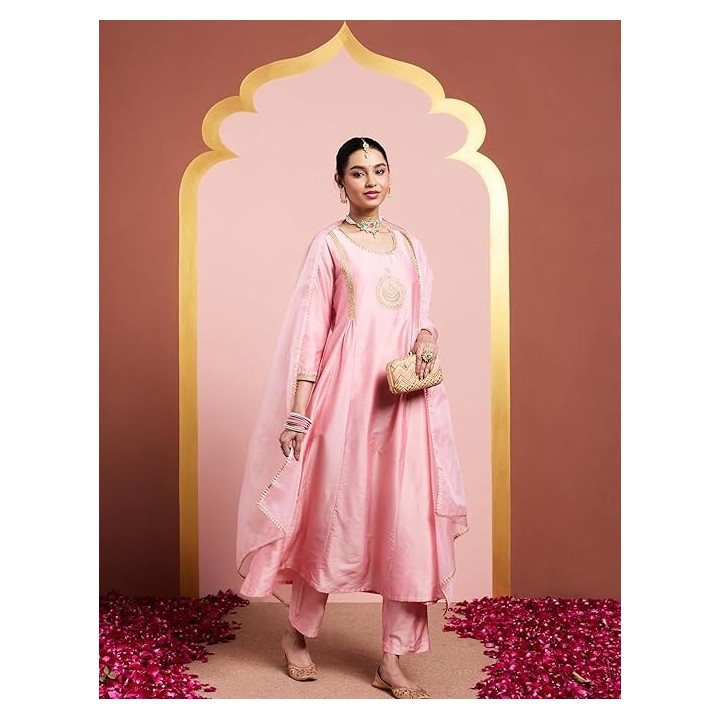Myx Women's A-Line Churidar Style Salwar Suit Set with Dupatta | Straight Pant